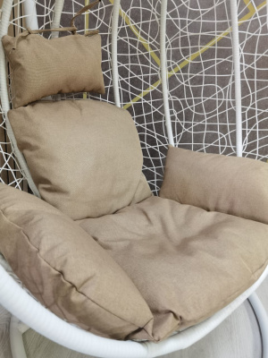 Кресло подвесное маленькое Кокон F-03 (Белый ротанг/Бежевая подушка)