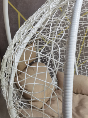 Кресло подвесное большое Кокон F-03 (Белый ротанг/Бежевая подушка)