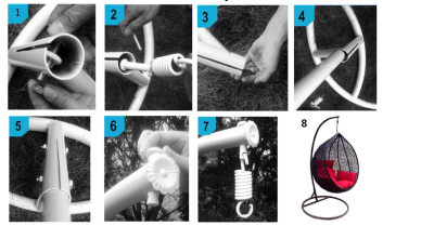 Кресло подвесное большое Кокон F-03 (Белый ротанг/Фиолетовая подушка)